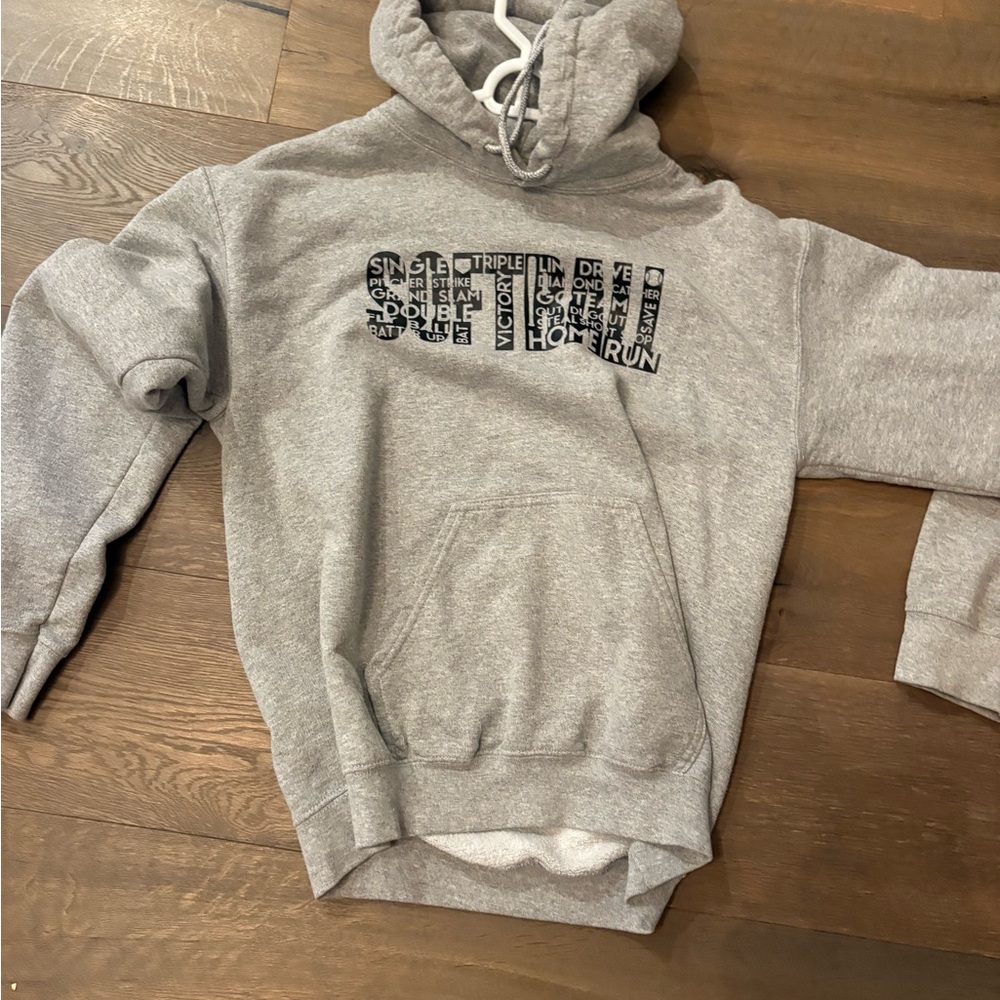Gray softball Hoodie with Text Design